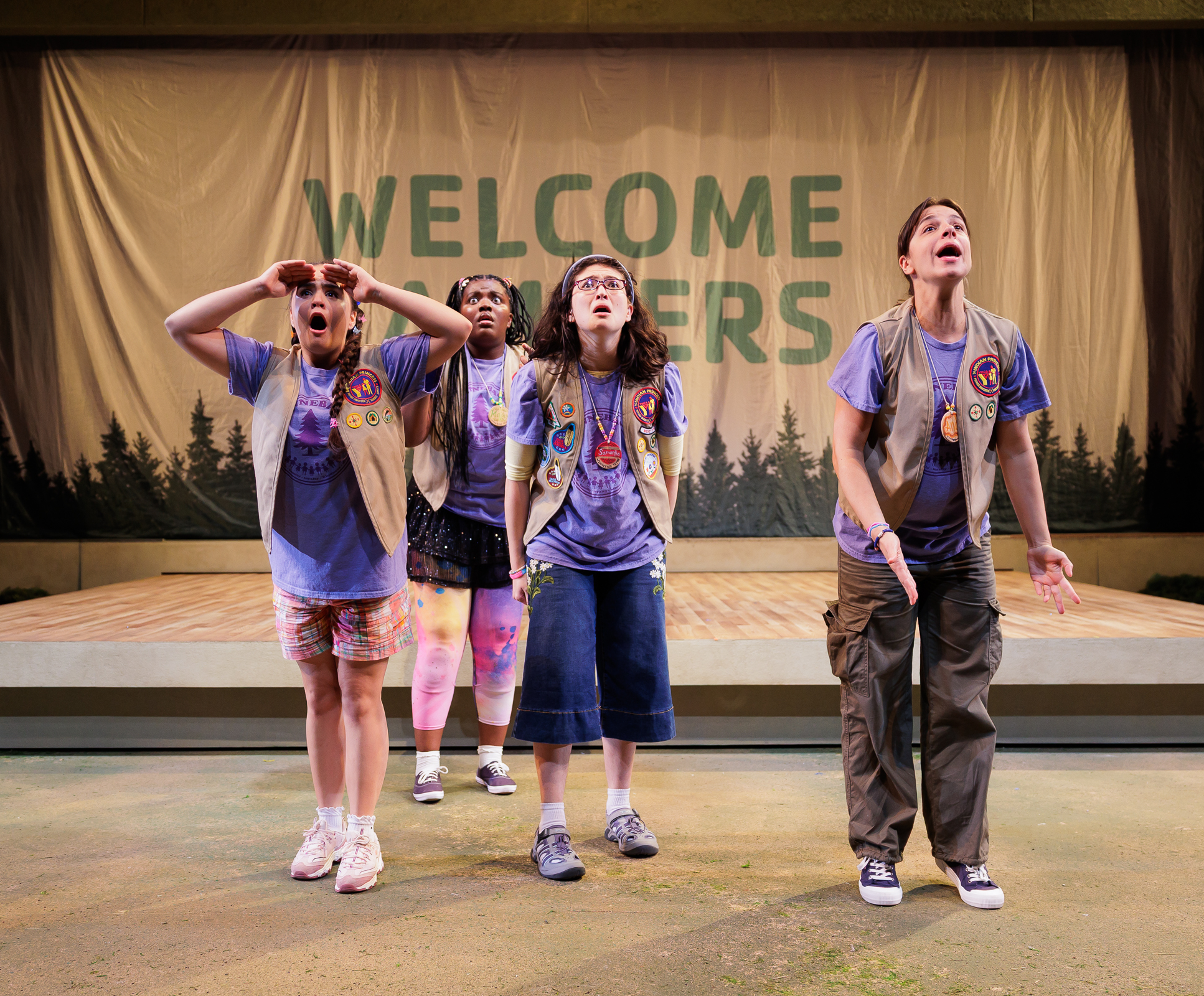 (L-R) Serenity Mariana, Clarissa Vickerie, Haley Wong and Rebecca Jimenez in Anissa in La Jolla Playhouse’s world-premiere production of Indian Princesses; photo by Rich Soublet II.